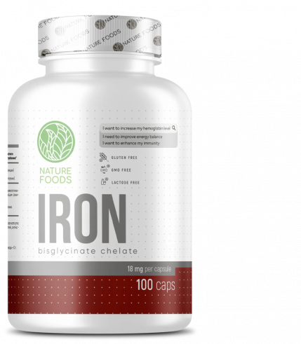 Nature Foods Iron Bisglycinate 18 mg, 100 капсул