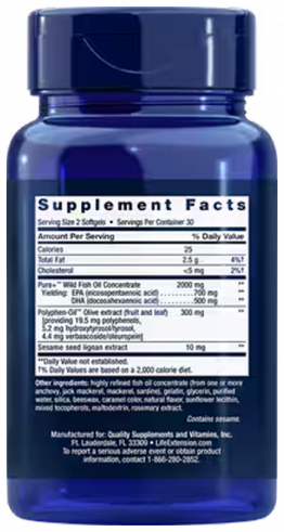 Life Extension Super Omega-3 EPA/DHA Fish Oil, Sesame Lignans &amp; Olive Extract, 60 капсул