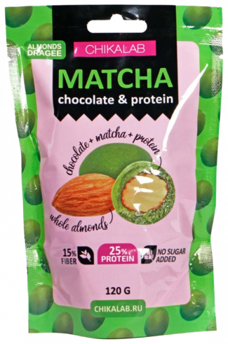 Chikalab Драже &quot;Миндаль в белом шоколаде с зеленой матчей&quot;, 120 грамм